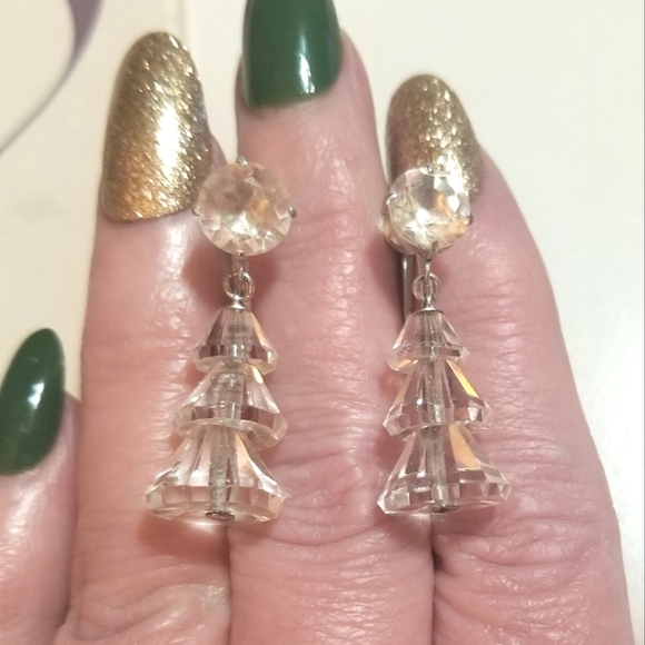 Vintage Jewelry - 1950s GLAM Vintage Sterling Cascading Crystal Earrings